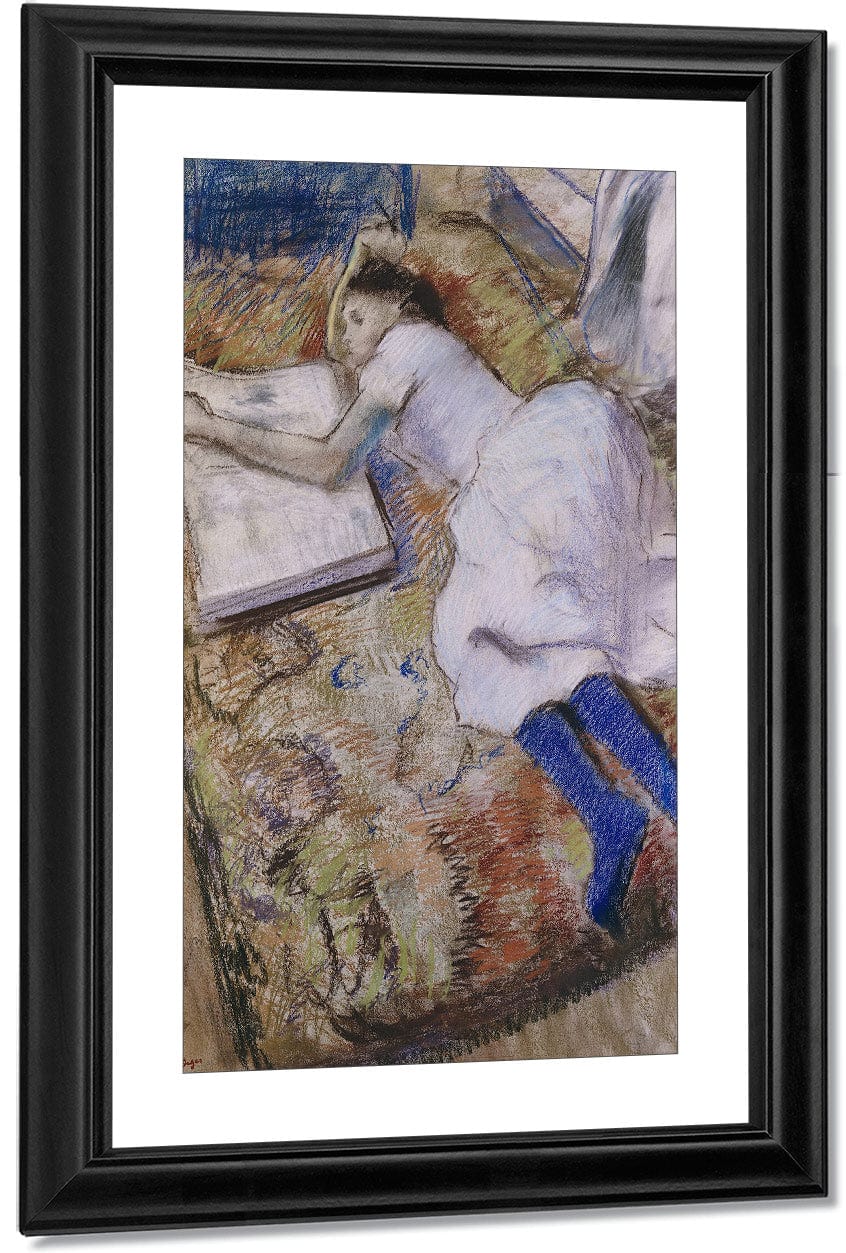 A Young Girl Stretched Out And Looking At An Album By Edgar Degas Fine Art Print