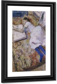 A Young Girl Stretched Out And Looking At An Album By Edgar Degas Fine Art Print