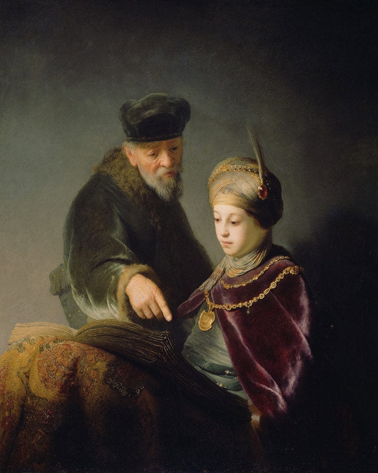 A Young Scholar And His Tutor By Rembrandt Fine Art Print