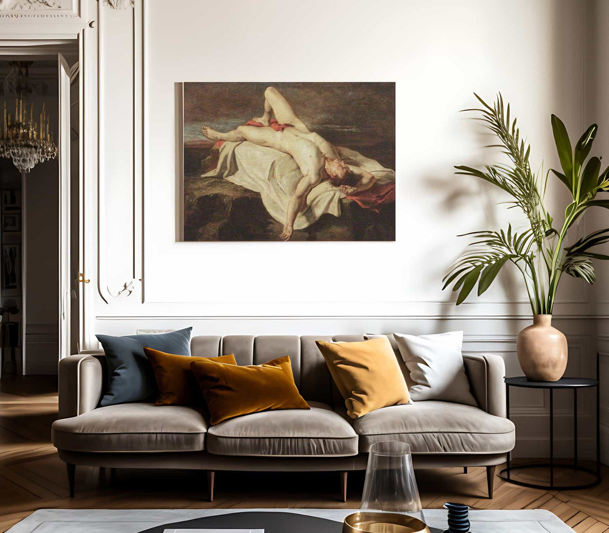 Academic Study Of A Male Nude Lying On A Shroud On Rocks By William Etty Fine Art Print