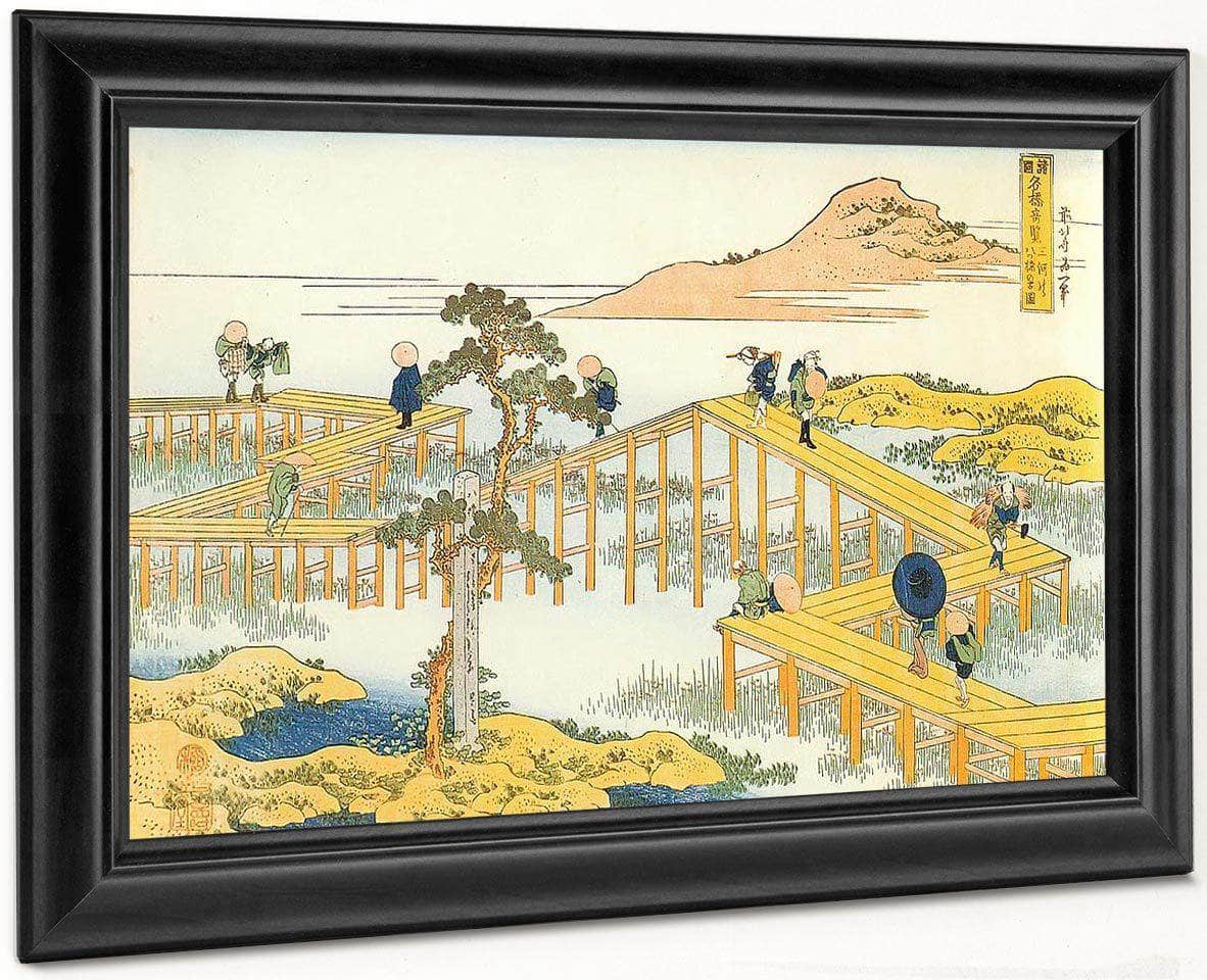 Admiring The Irises At Yatshuhashi By Hokusai Fine Art Print