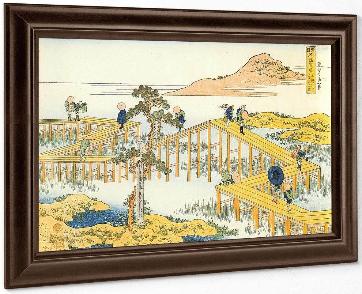 Admiring The Irises At Yatshuhashi By Hokusai Fine Art Print
