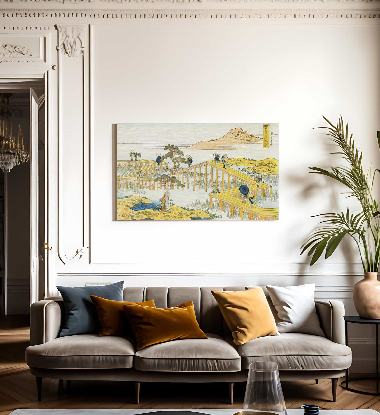 Admiring The Irises At Yatshuhashi By Hokusai Fine Art Print