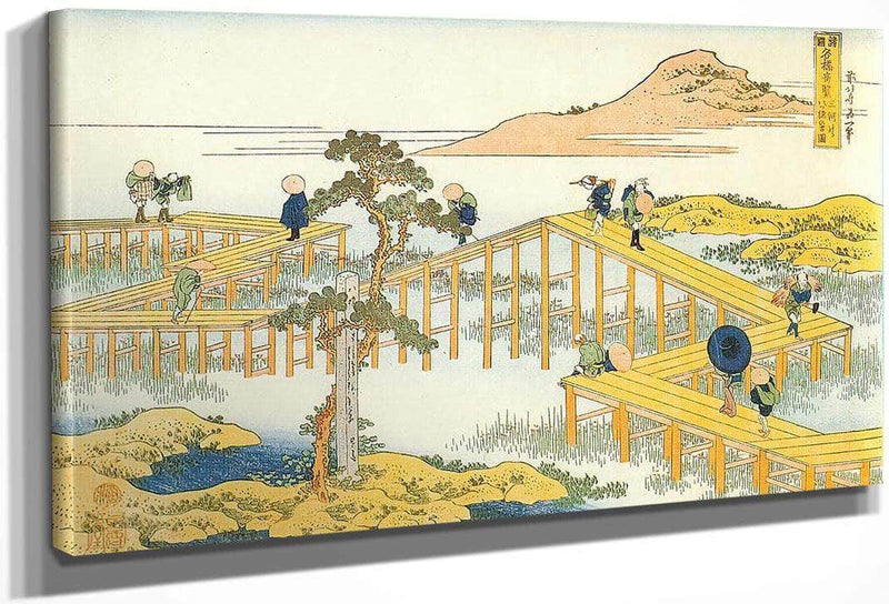 Admiring The Irises At Yatshuhashi By Hokusai Fine Art Print