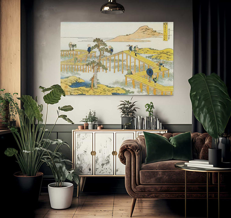 Admiring The Irises At Yatshuhashi By Hokusai Fine Art Print