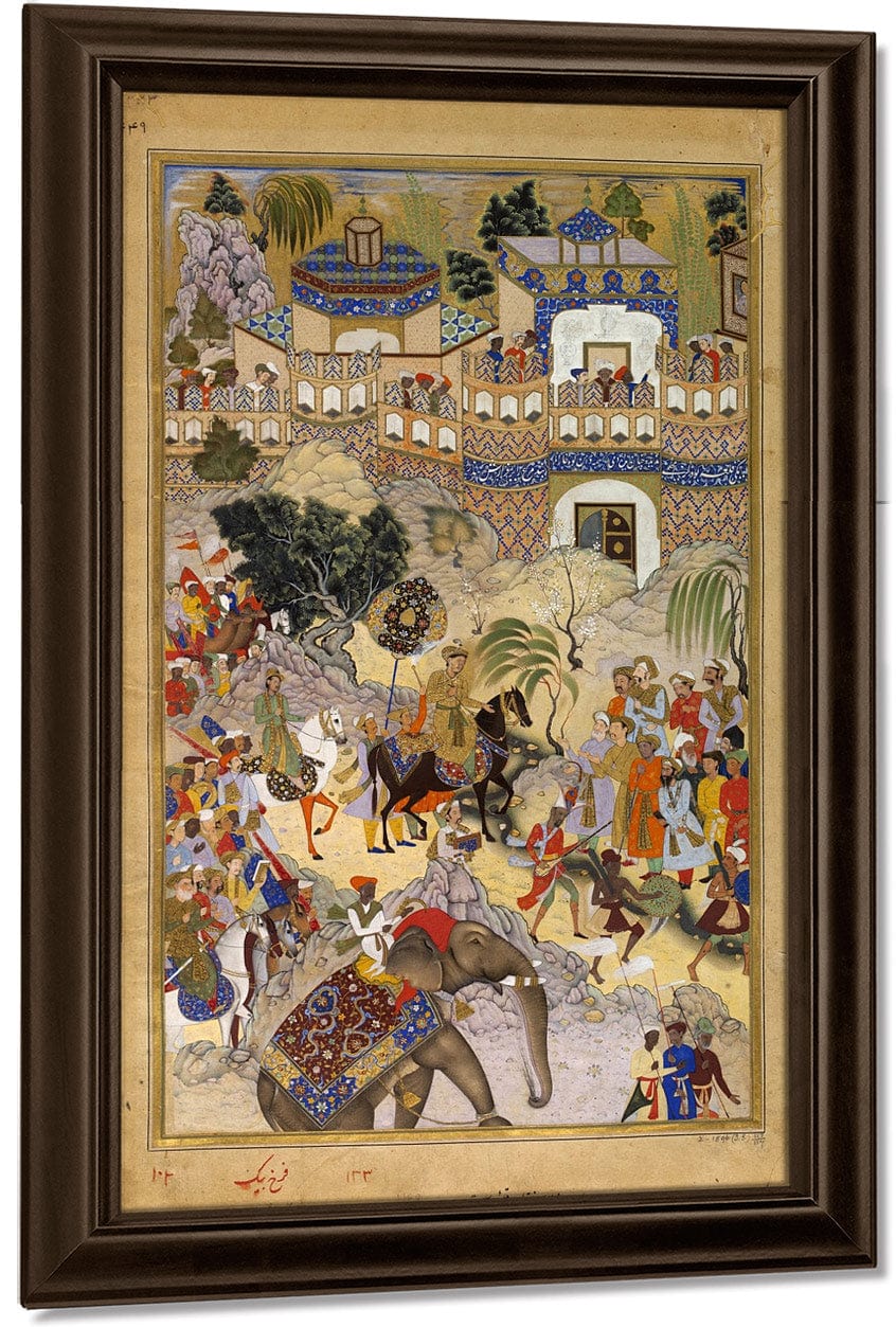 Akbars Triumphal Entry Into Surat Akbarnama 1590 By Farrukh Beg Fine Art Print