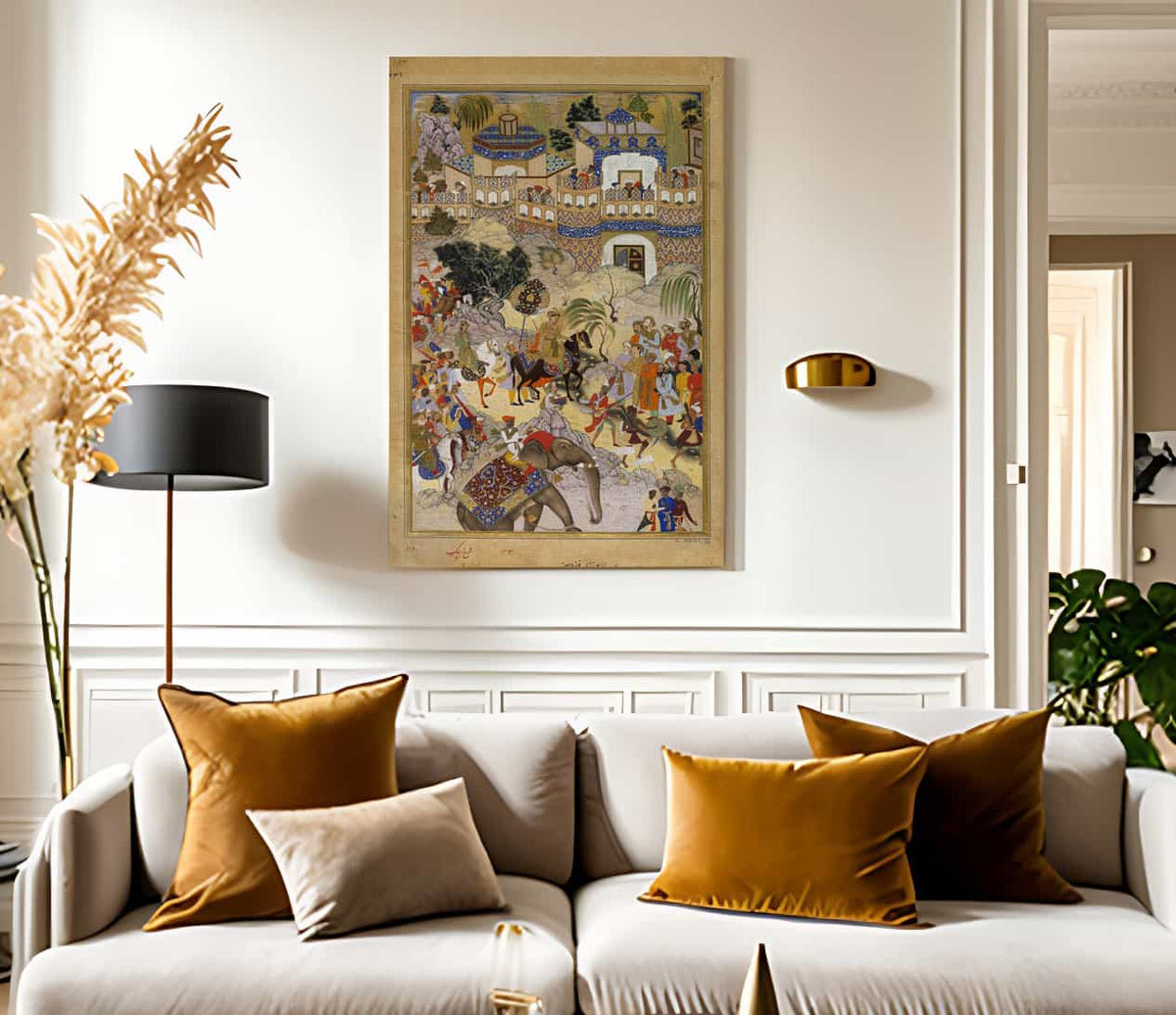 Akbars Triumphal Entry Into Surat Akbarnama 1590 By Farrukh Beg Fine Art Print