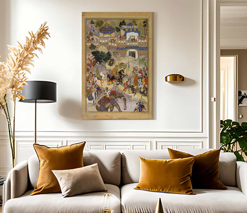 Akbars Triumphal Entry Into Surat Akbarnama 1590 By Farrukh Beg Fine Art Print