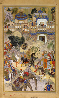 Akbars Triumphal Entry Into Surat Akbarnama 1590 By Farrukh Beg Fine Art Print