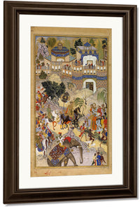 Akbars Triumphal Entry Into Surat Akbarnama 1590 By Farrukh Beg Fine Art Print
