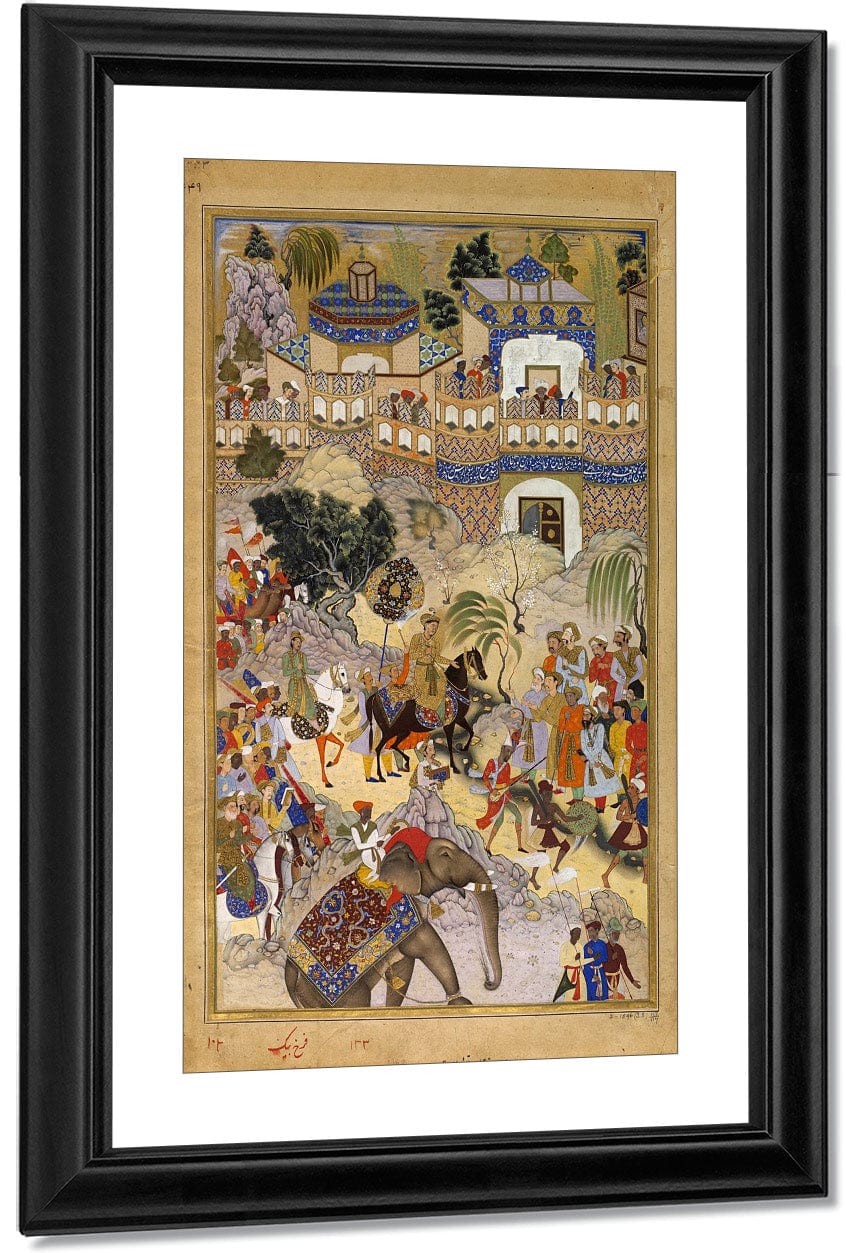 Akbars Triumphal Entry Into Surat Akbarnama 1590 By Farrukh Beg Fine Art Print