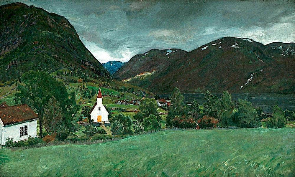 Alhus Vicarage And Church By Nicolai Astrup Fine Art Print