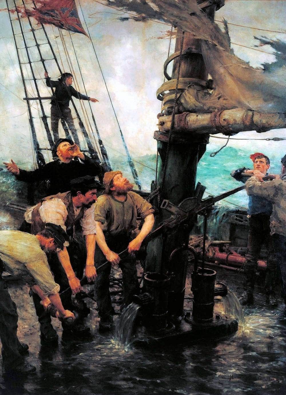 All Hands To The Pumps Painting Henry Scott Tuke Canvas Art Fine Art Print