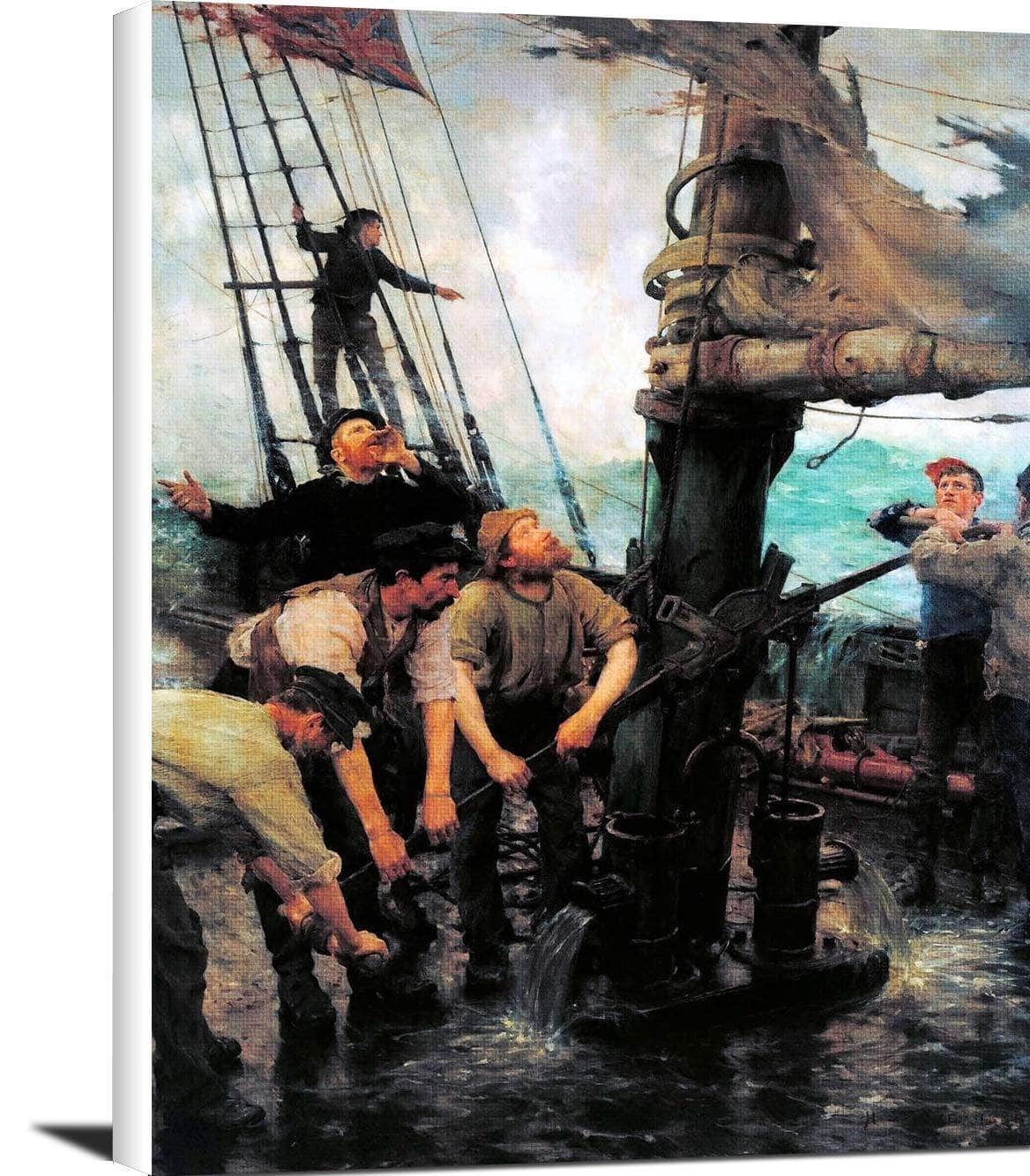 All Hands To The Pumps Painting Henry Scott Tuke Canvas Art Fine Art Print