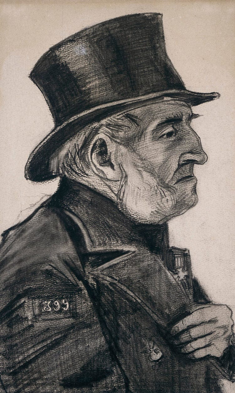 Almshouse Man In Top Hat By Vincent Van Gogh Fine Art Print