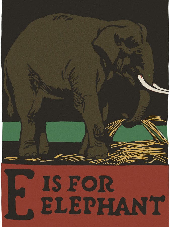 Alphabet E Is For Elephant By C.B. Falls Fine Art Print
