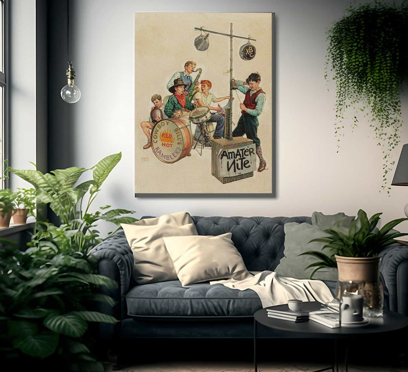 Amateur Nite   Cowboy Bills Ramblers The Saturday Evening Post Cover January 11 1936 By Monte Crews Fine Art Print