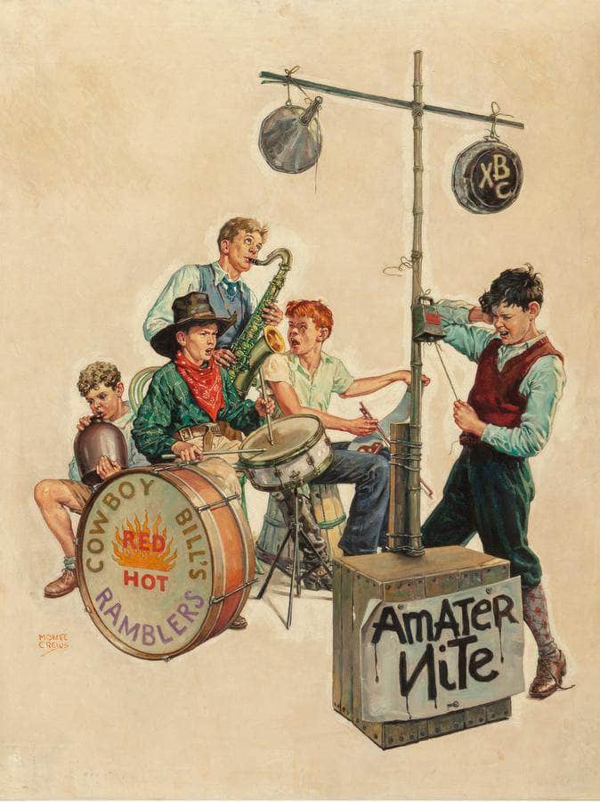 Amateur Nite   Cowboy Bills Ramblers The Saturday Evening Post Cover January 11 1936 By Monte Crews Fine Art Print