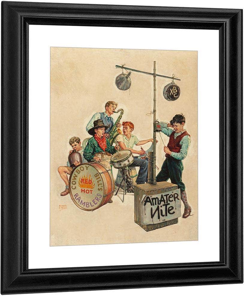 Amateur Nite   Cowboy Bills Ramblers The Saturday Evening Post Cover January 11 1936 By Monte Crews Fine Art Print