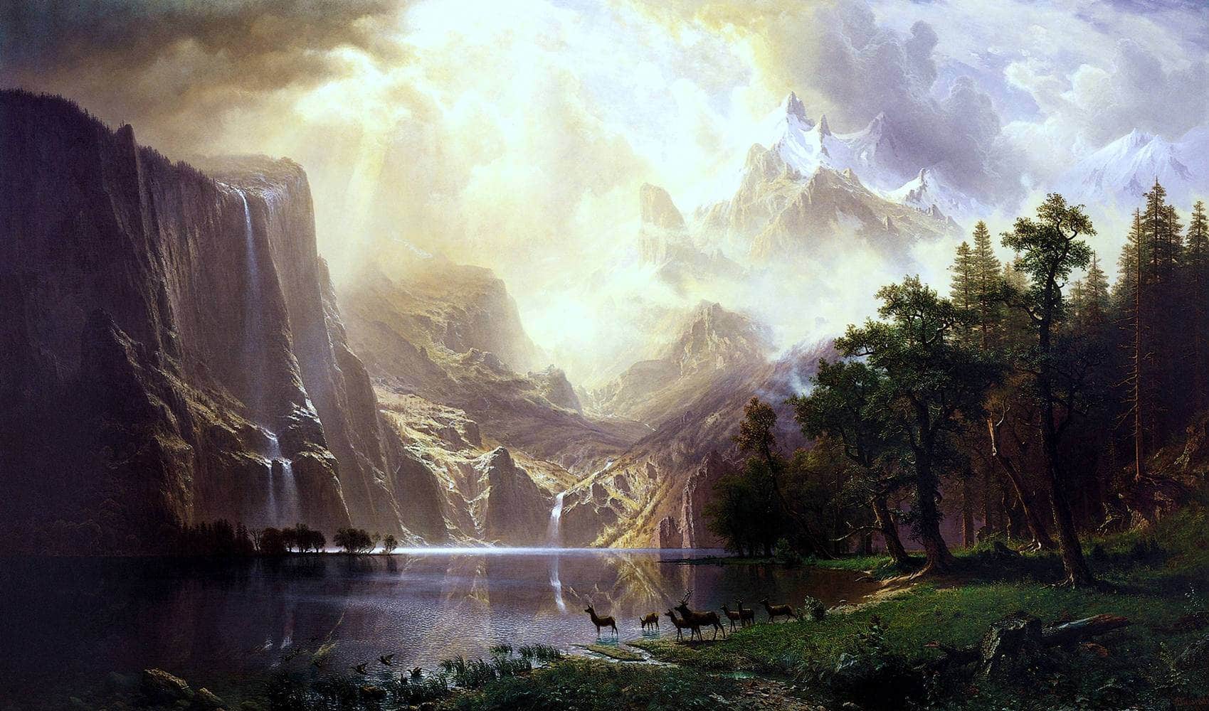Among The Sierra Nevada Mountains Painting Albert Bierstadt Canvas Art Fine Art Print