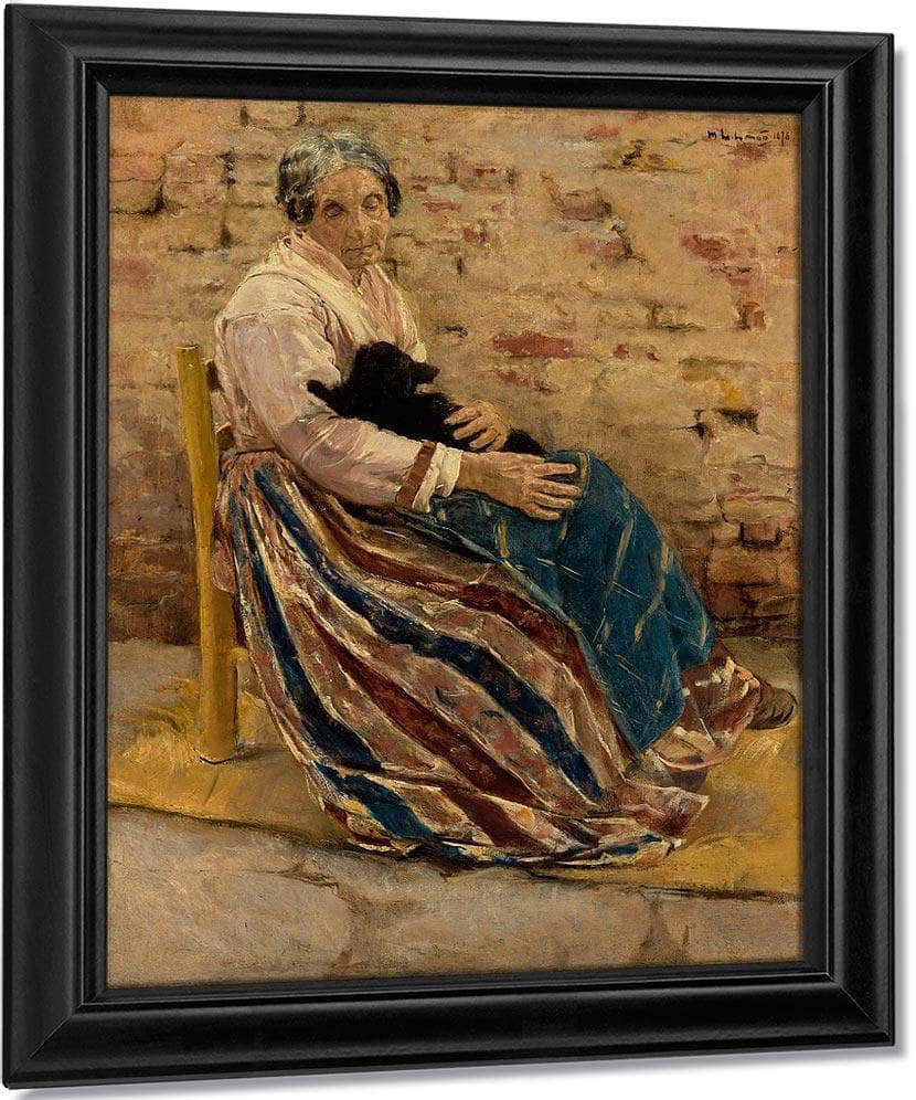 An Old Woman With Cat By Max Liebermann Fine Art Print
