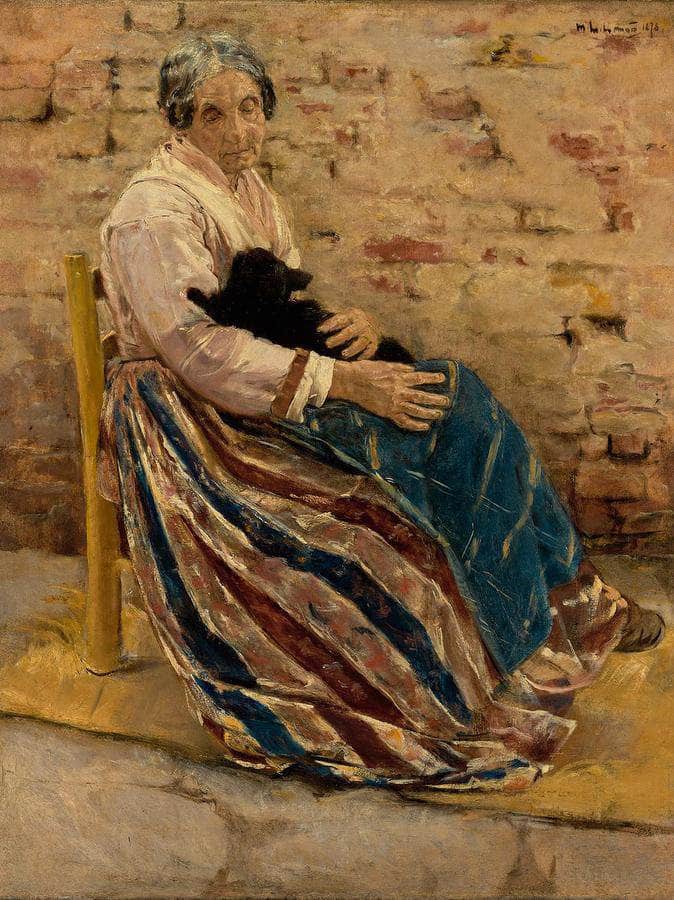An Old Woman With Cat By Max Liebermann Fine Art Print