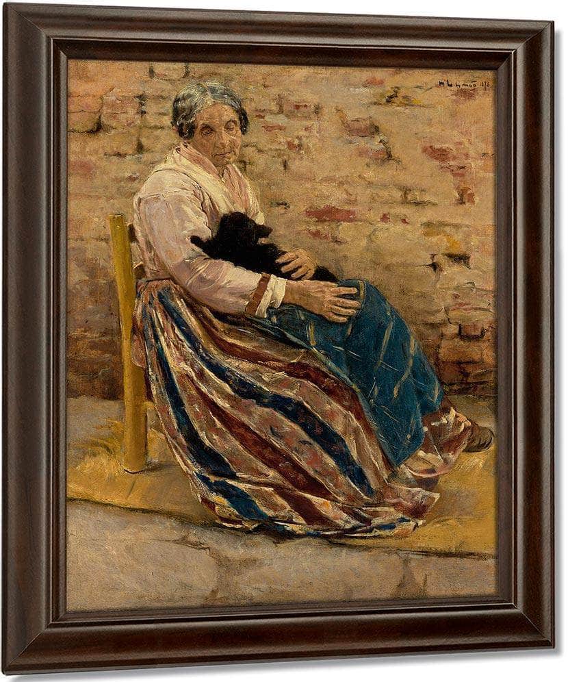 An Old Woman With Cat By Max Liebermann Fine Art Print