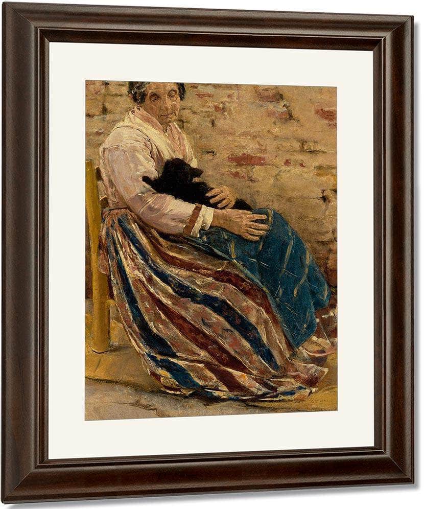 An Old Woman With Cat By Max Liebermann Fine Art Print