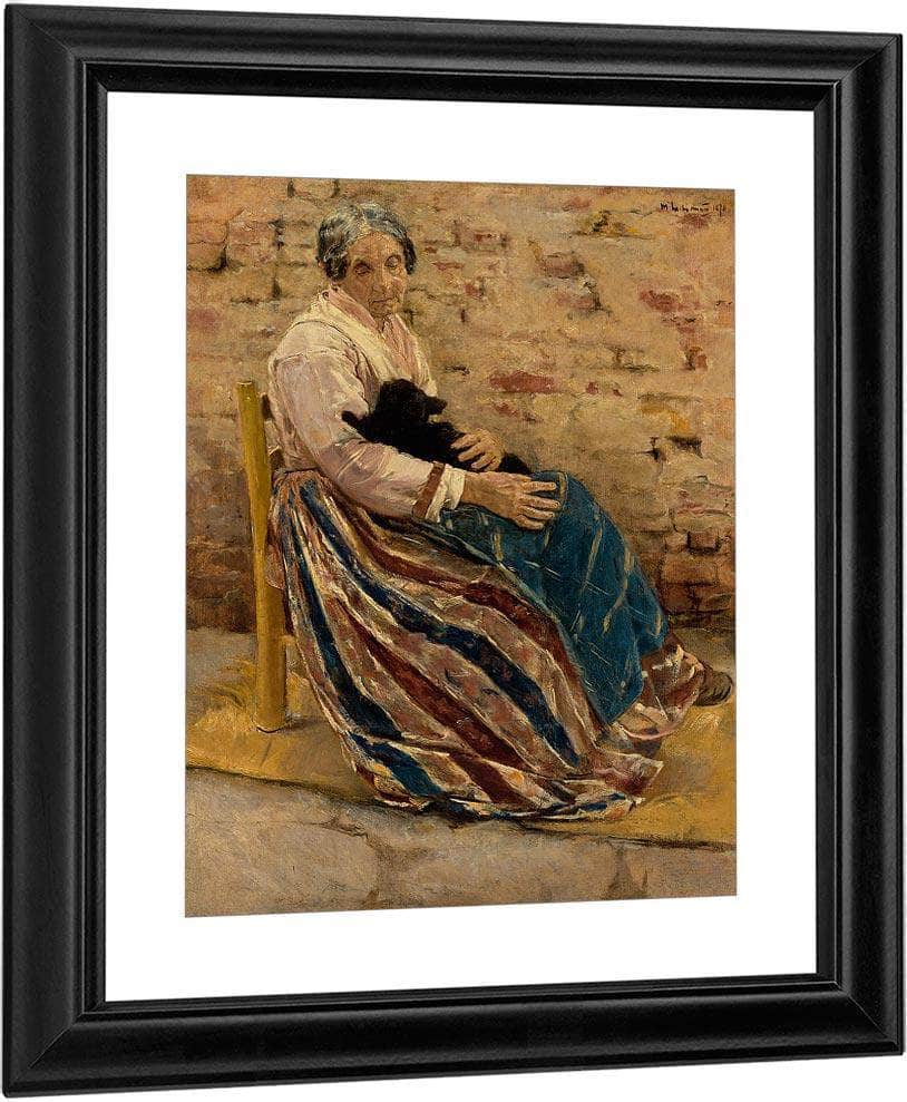 An Old Woman With Cat By Max Liebermann Fine Art Print
