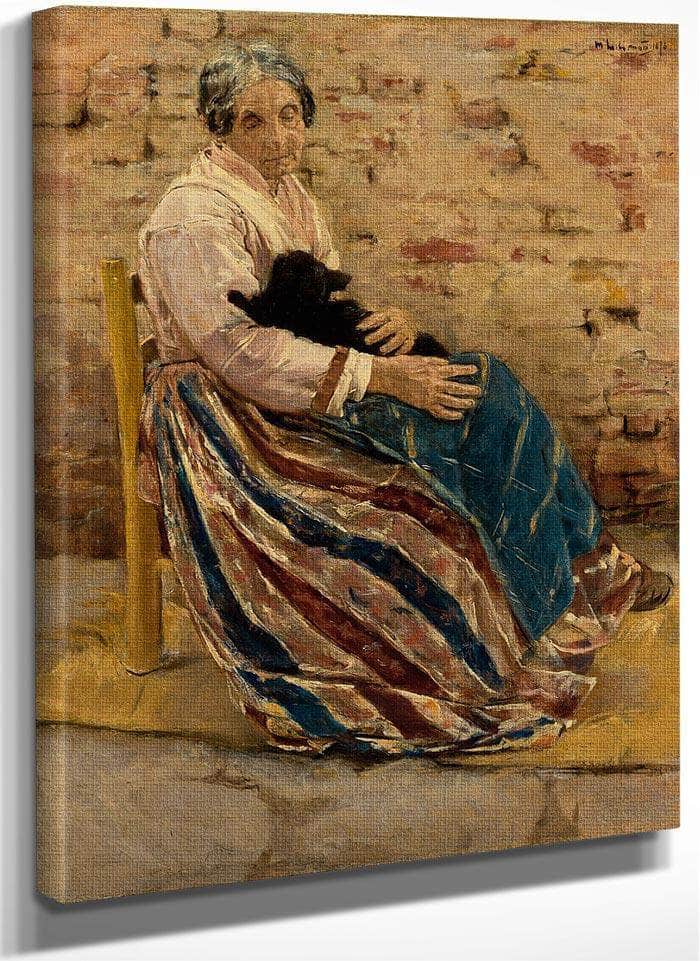 An Old Woman With Cat By Max Liebermann Fine Art Print