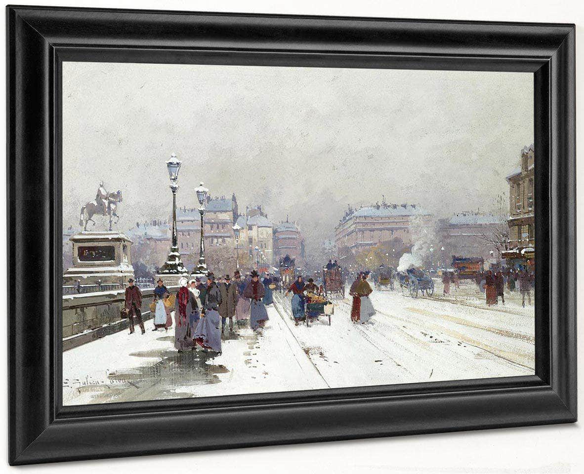 Animation Sur Le Pont Neuf Sous La Neige By Eugene Galien Laloue Fine Art Print