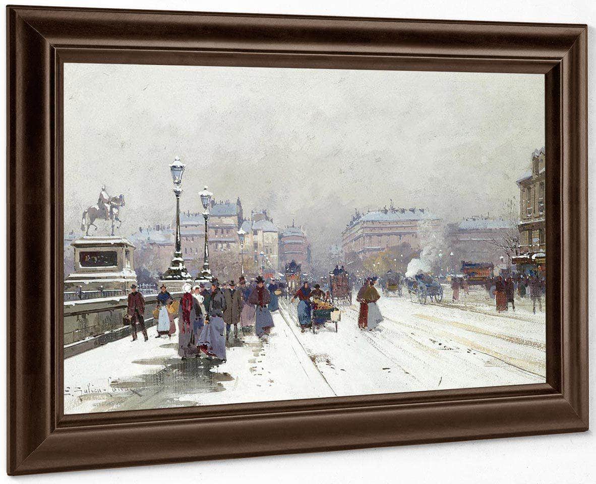 Animation Sur Le Pont Neuf Sous La Neige By Eugene Galien Laloue Fine Art Print