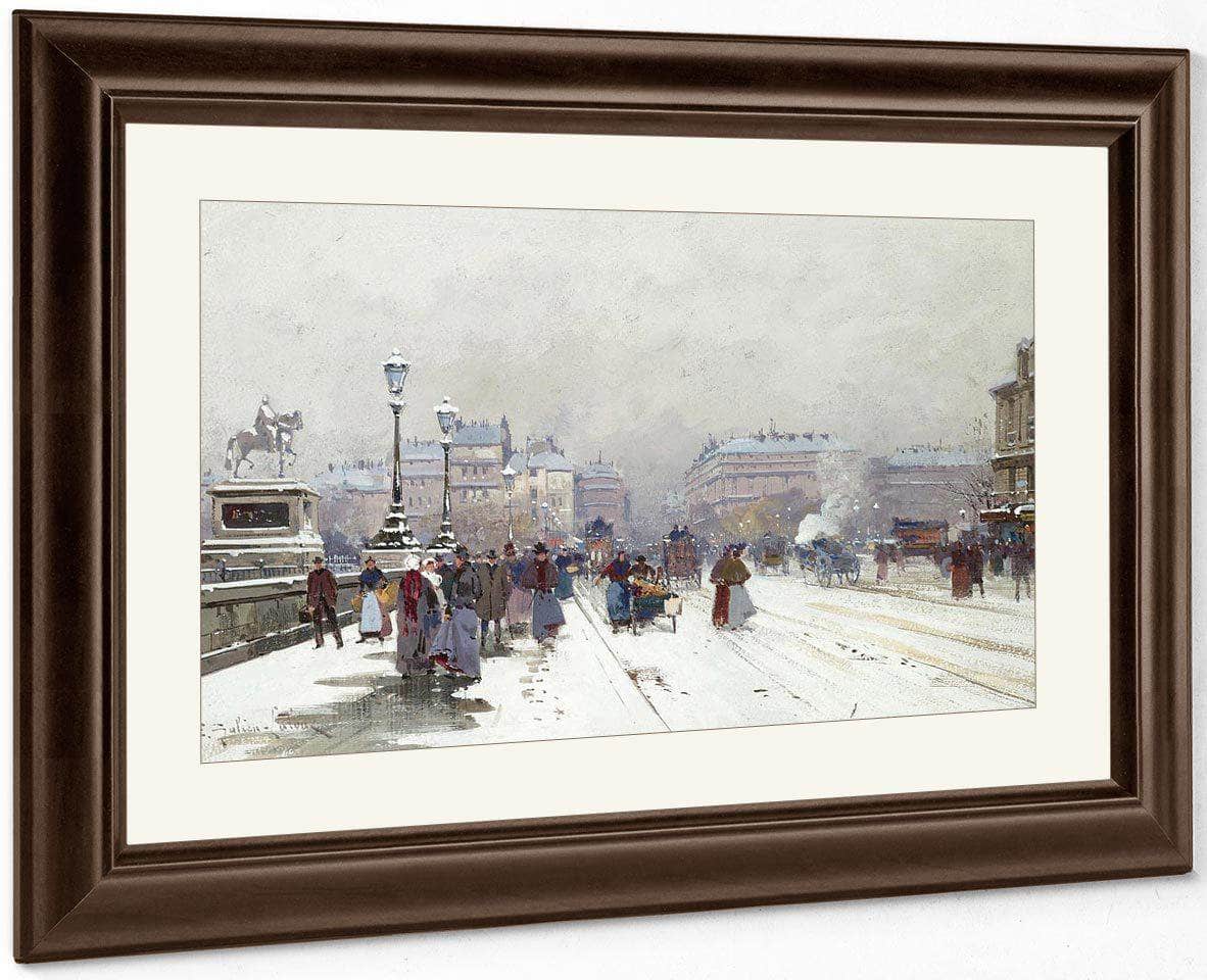 Animation Sur Le Pont Neuf Sous La Neige By Eugene Galien Laloue Fine Art Print