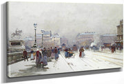 Animation Sur Le Pont Neuf Sous La Neige By Eugene Galien Laloue Fine Art Print