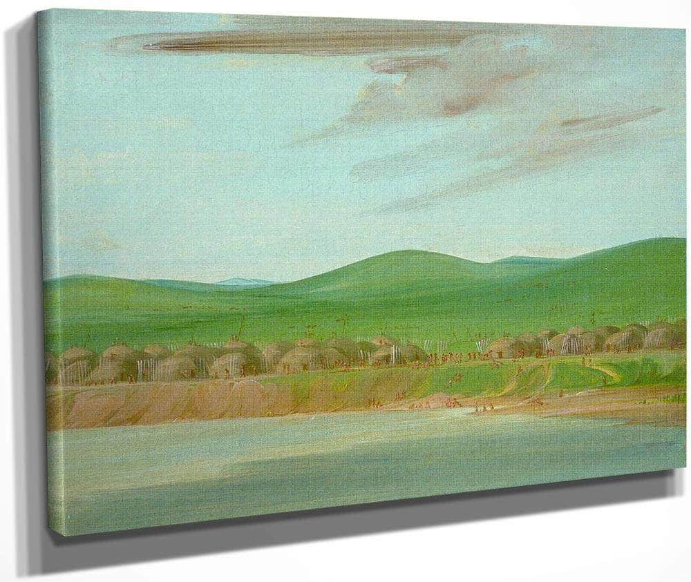 Arikara Village Of Earth Covered Lodges, 1600 Miles Above St. Louis By George Catlin Fine Art Print