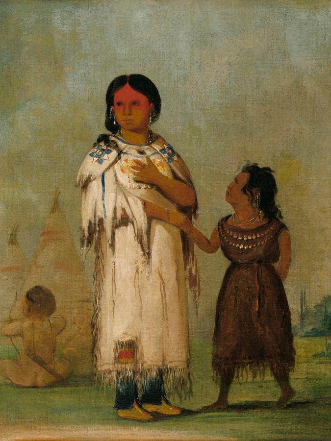 Assiniboin Woman And Child By George Catlin Fine Art Print