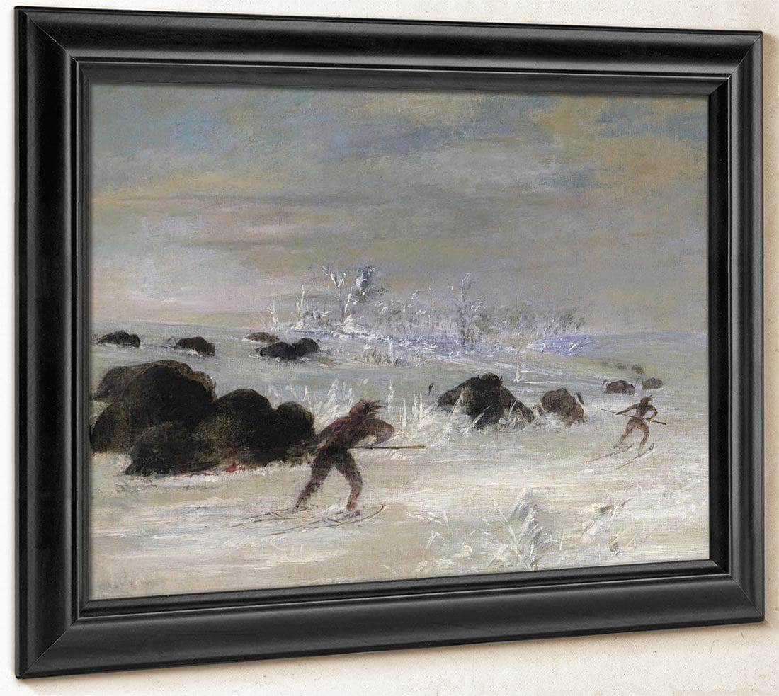 Assiniboine Indians Pursuing Buffalo On Snowshoes By George Catlin Fine Art Print