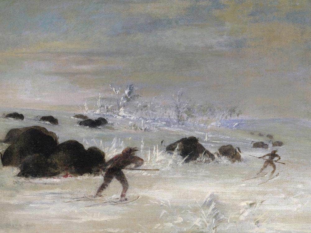 Assiniboine Indians Pursuing Buffalo On Snowshoes By George Catlin Fine Art Print