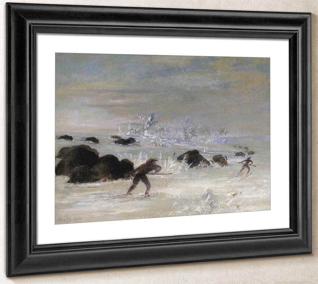 Assiniboine Indians Pursuing Buffalo On Snowshoes By George Catlin Fine Art Print