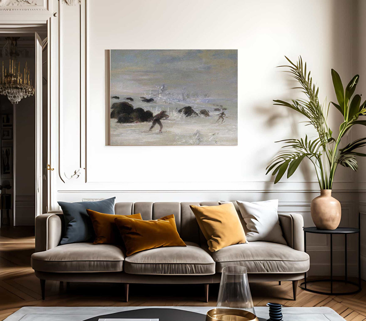 Assiniboine Indians Pursuing Buffalo On Snowshoes By George Catlin Fine Art Print