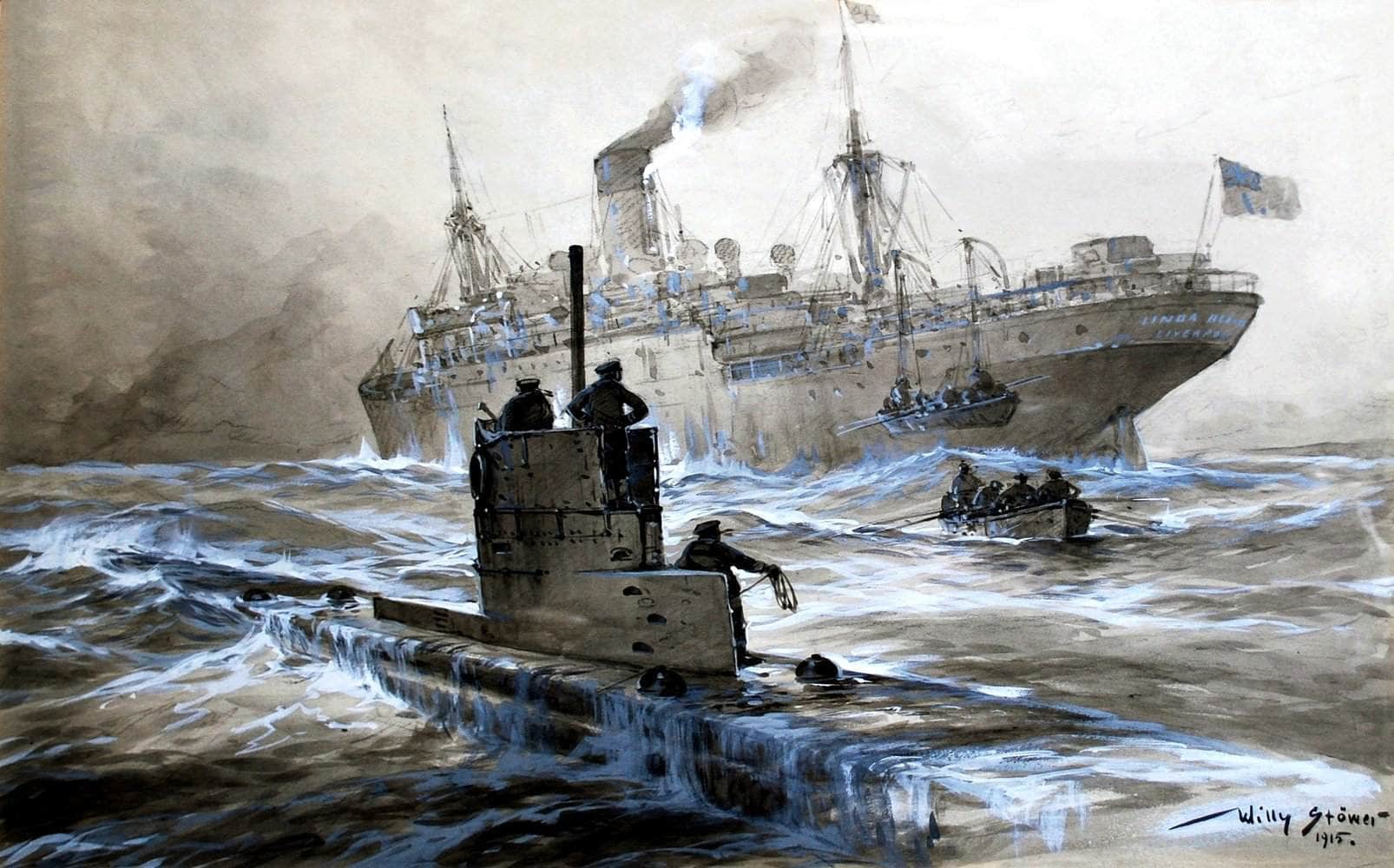 Attack Of U 21 On The Linda Blanche Painting Willy Stower Canvas Art Fine Art Print