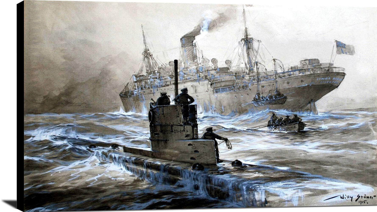 Attack Of U 21 On The Linda Blanche Painting Willy Stower Canvas Art Fine Art Print