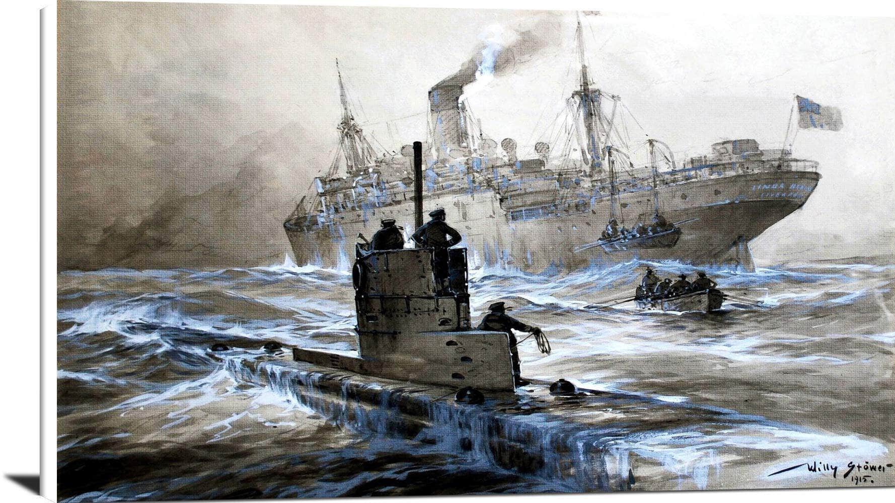 Attack Of U 21 On The Linda Blanche Painting Willy Stower Canvas Art Fine Art Print