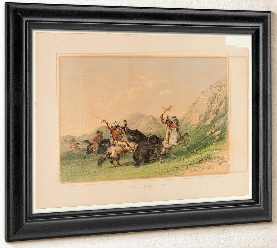Attacking The Grizzly Bear  No. 19 By George Catlin Fine Art Print