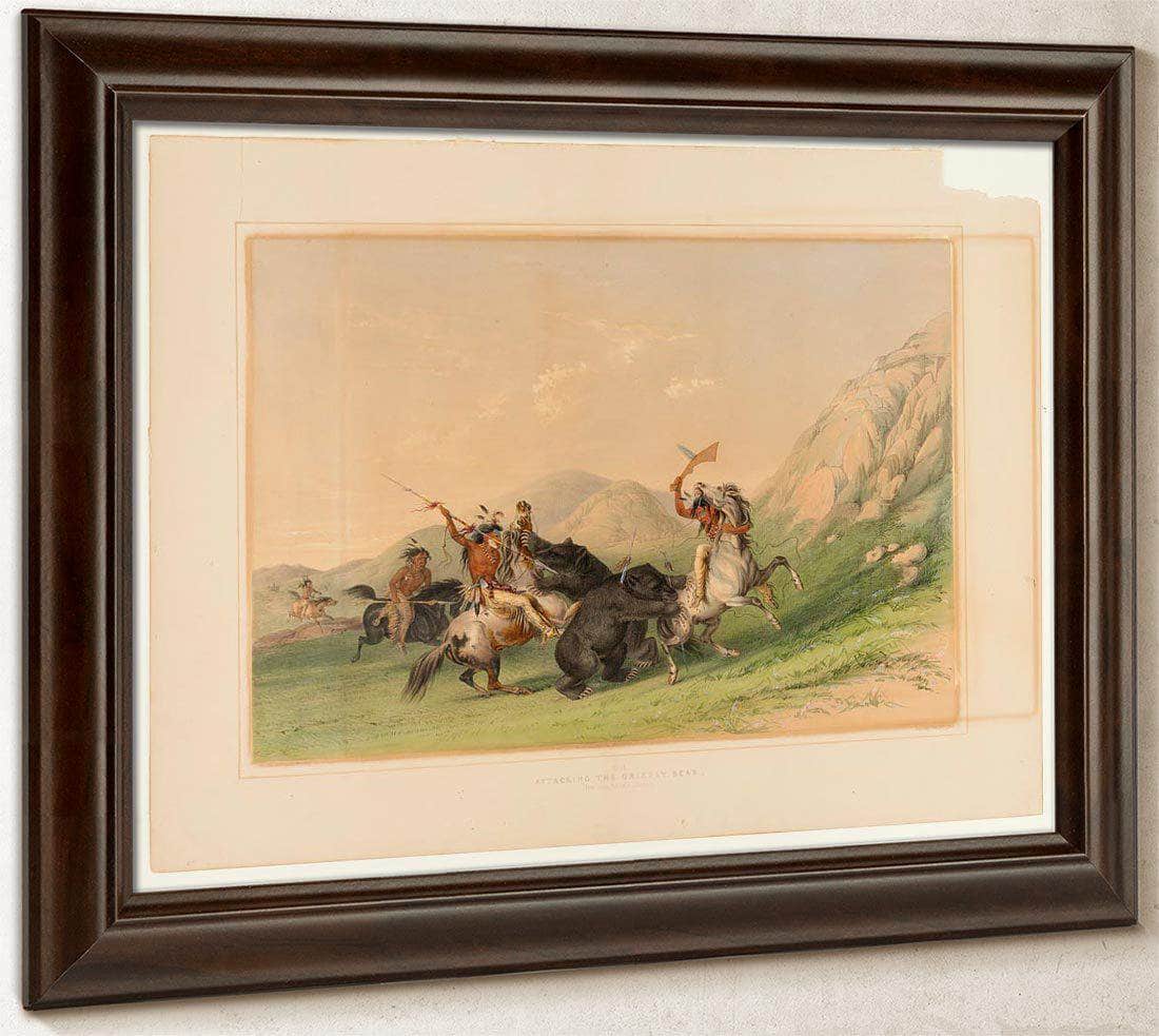 Attacking The Grizzly Bear  No. 19 By George Catlin Fine Art Print