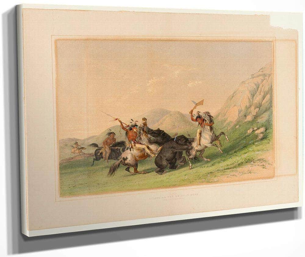Attacking The Grizzly Bear  No. 19 By George Catlin Fine Art Print