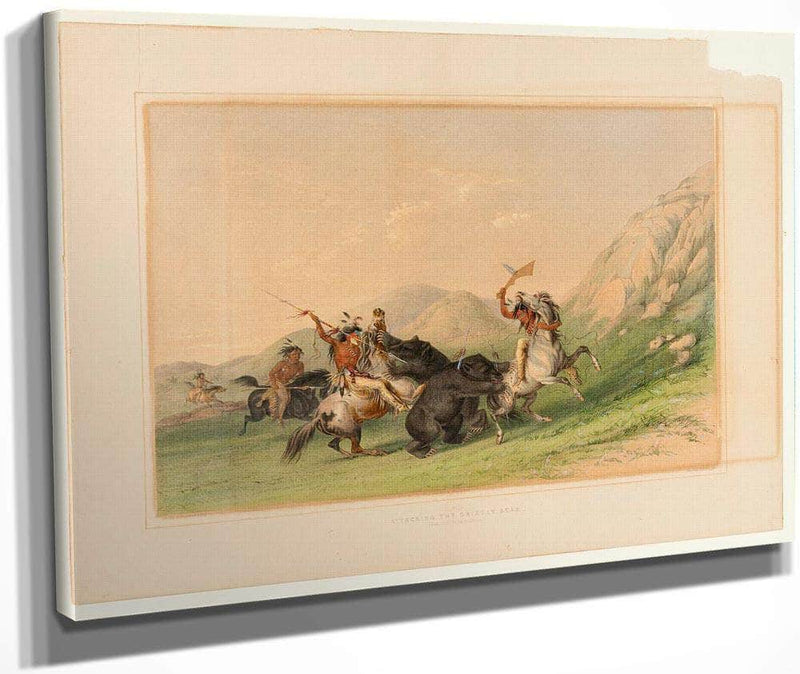 Attacking The Grizzly Bear  No. 19 By George Catlin Fine Art Print