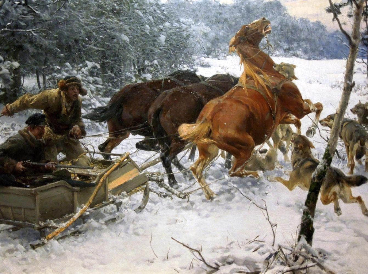 Attacking Wolfpack Painting Alfred Kowalski Canvas Art Fine Art Print