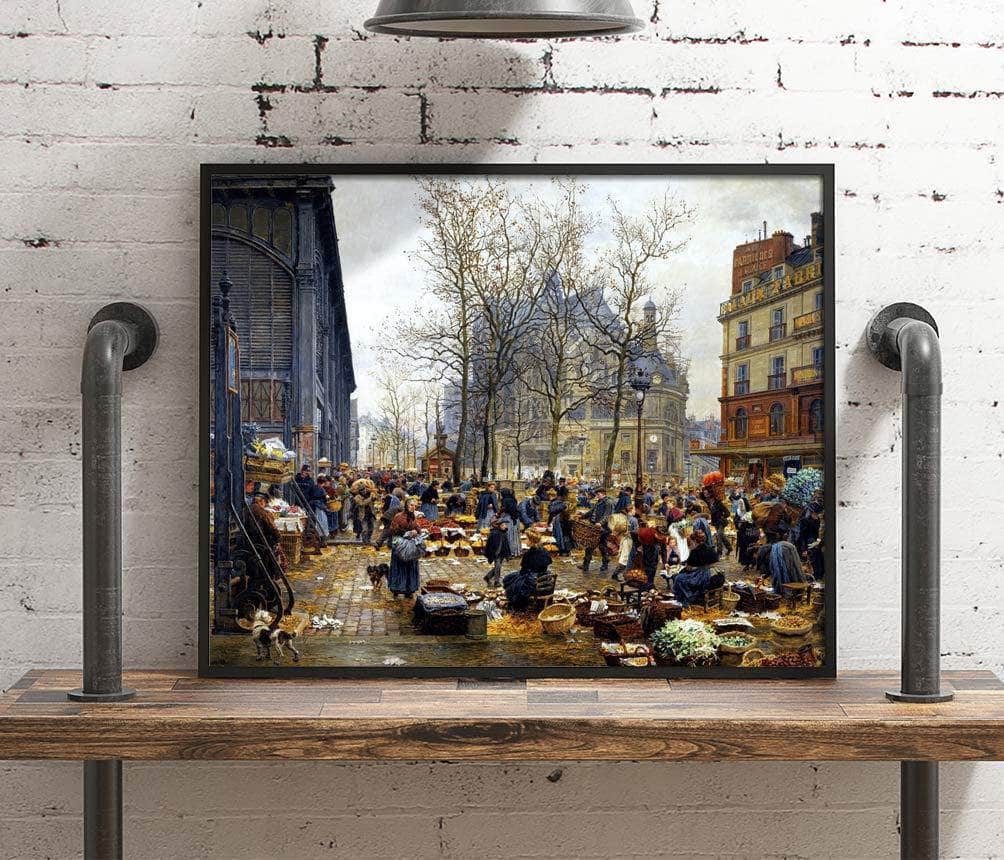 Autumn Market At Les Halles Painting Marie Francois Firmin Girard Canvas Art Fine Art Print