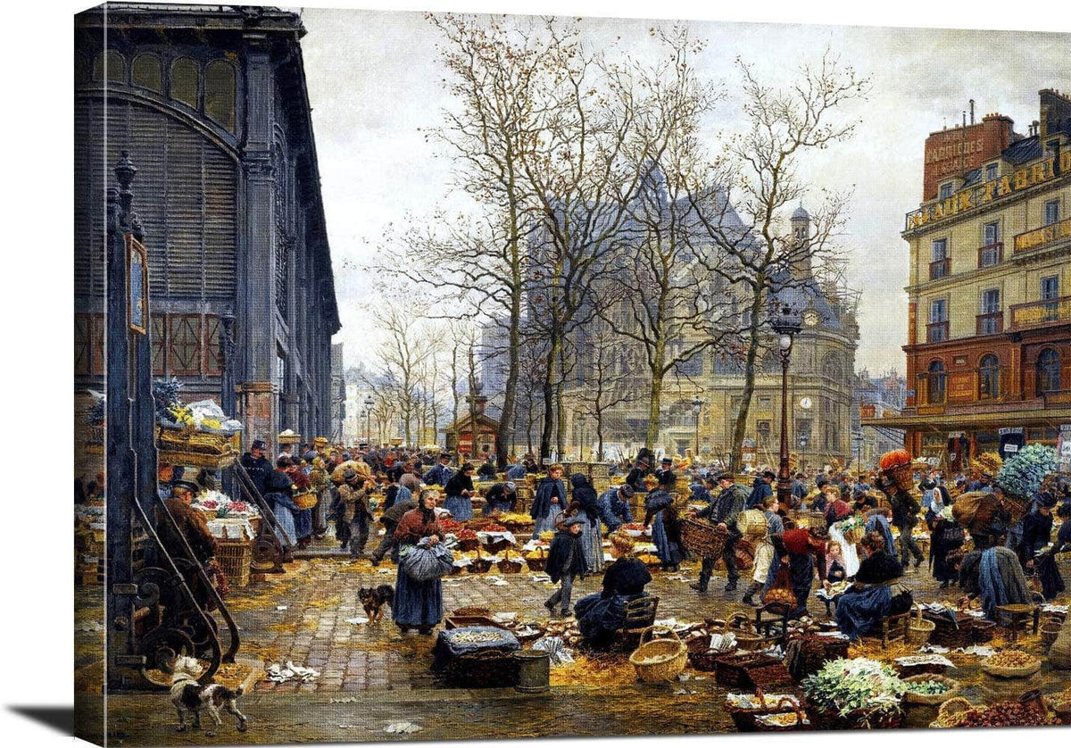 Autumn Market At Les Halles Painting Marie Francois Firmin Girard Canvas Art Fine Art Print